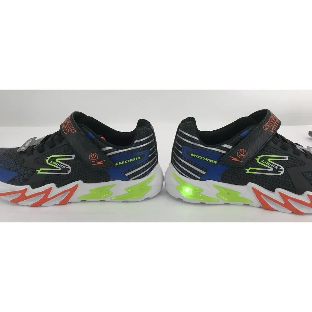 Skechers Boys Size 4‎ Flex-Glow Bolt Light-Up Black/Blue Sneaker Sports Lights